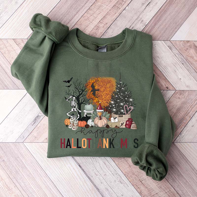 Happy Hallothanksmas Colorful Christmas Sweatshirt