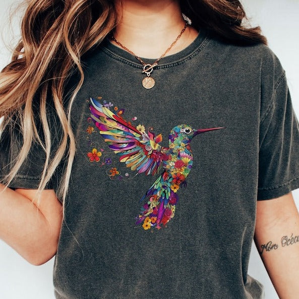 Floral Hummingbird Shirt Animal Lover Tee