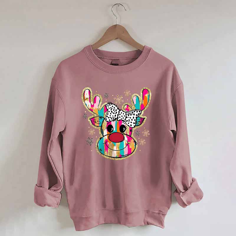 Colorful Glitter Christmas Reindeer Sweatshirt