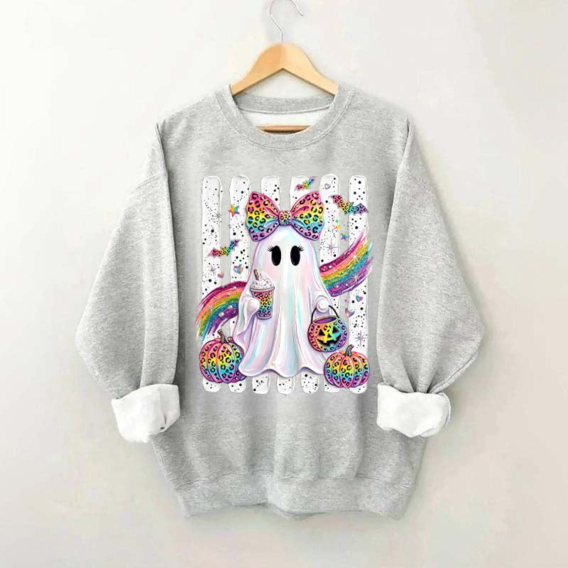 Preppy Ghost Coquette Leopard Girly Sweatshirt