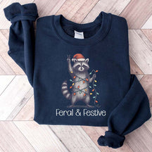 Feral and Festive Raccoon Christmas Sweatshirt