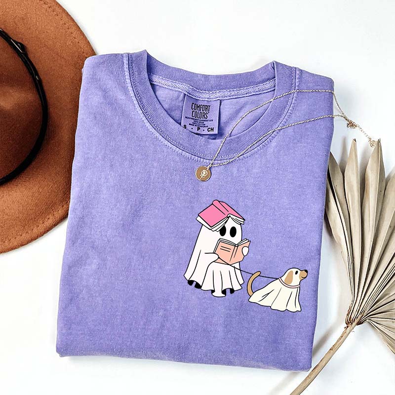 Ghost Walking Dog Reading Teacher T-Shirt