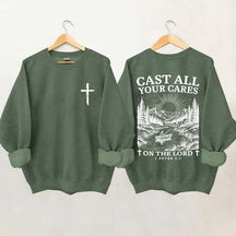Cast All Your Cares Lord 1 Peter 5:7 Nature River Fishing Boat Sweatshirt