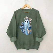 Retro Halloween Blue Denim Ghost Sweatshirt