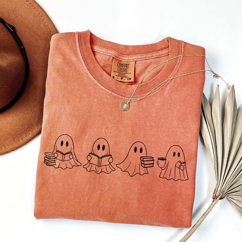 Spooky Season Cute Ghost Reading Books T-Shirt