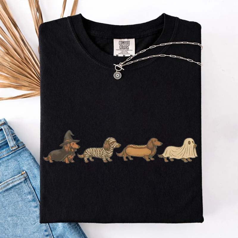 Vintage Art Dachshund Halloween T-Shirt