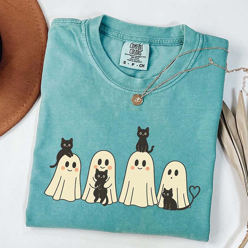Halloween Black Cat & Ghost T-Shirt