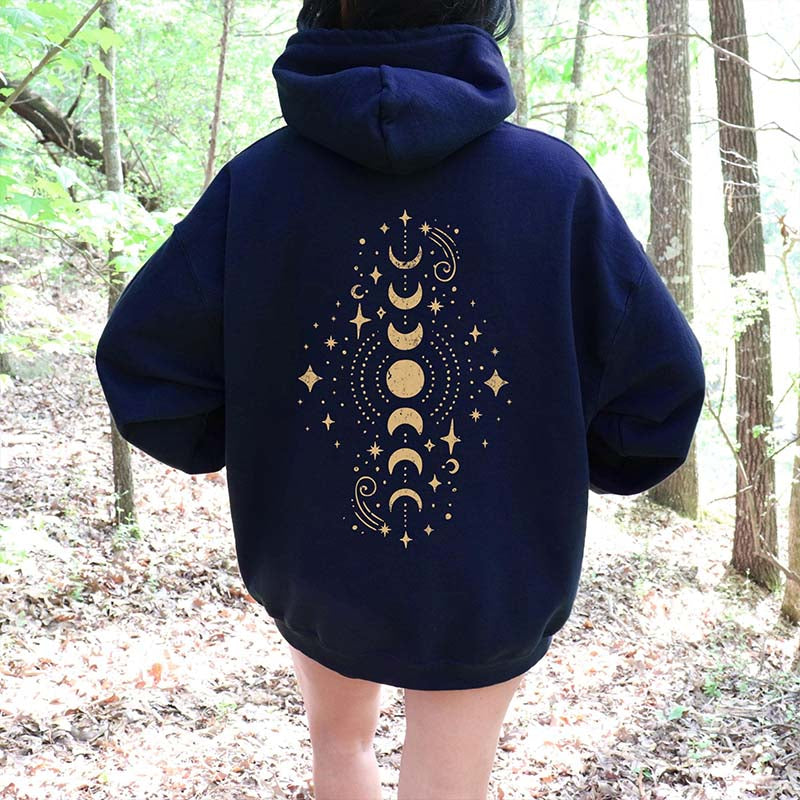 Vintage Celestial Vertical Moon Phase Hoodie