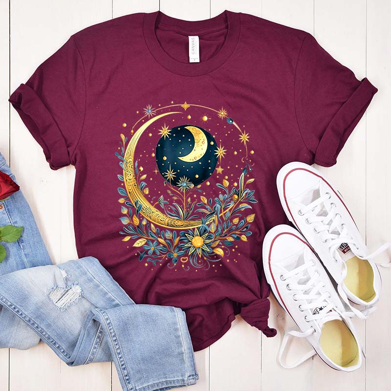 Celestial Boho Moon Floral T-Shirt