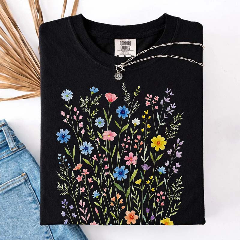 Wildflowers Vintage Blue Style T-Shirt