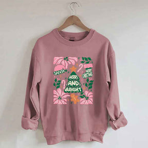 Merry And Bright Christmas Tree Flower Sweatshirt