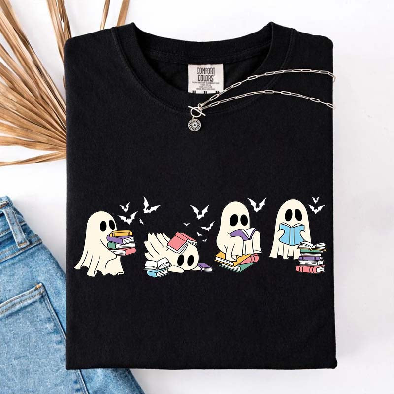 Cute Ghost Reading Book Halloween T-Shirt