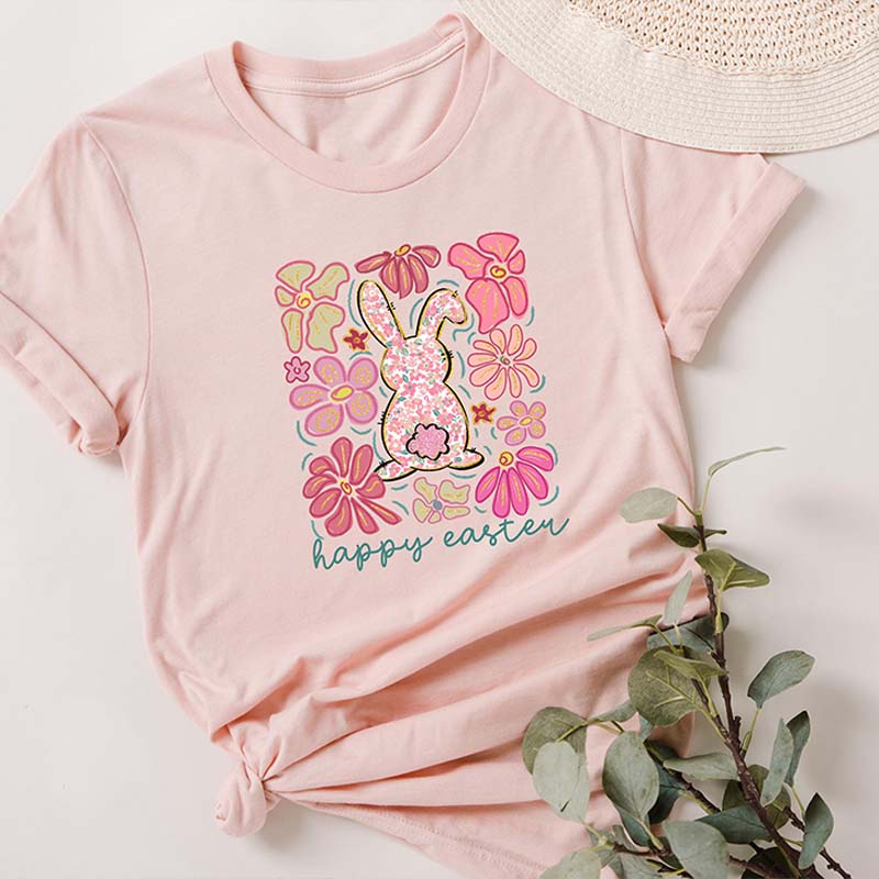 Happy Easter Bunny Floral T-Shirt