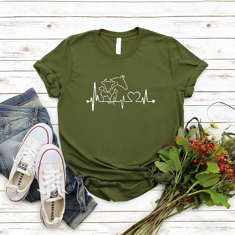Heartbeat Animal  Horse Cow Dog Cat T-Shirt