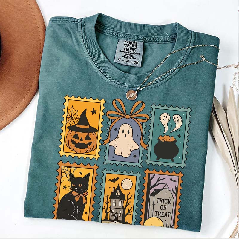 Halloween Cute Ghost Pumpkin Cat T-Shirt