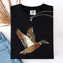 Faux Patchwork Mallard Duck Hunting Printed T-Shirt
