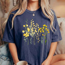 Boho Yellow Botanical Wildflower Flower T-Shirt