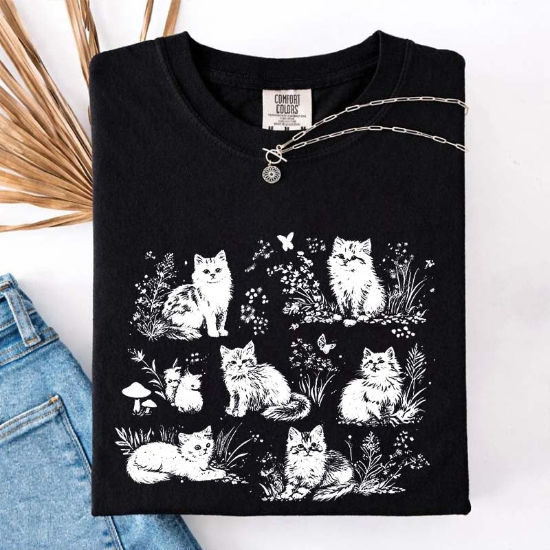 Vintage 90s Cats Pet Floral T-Shirt