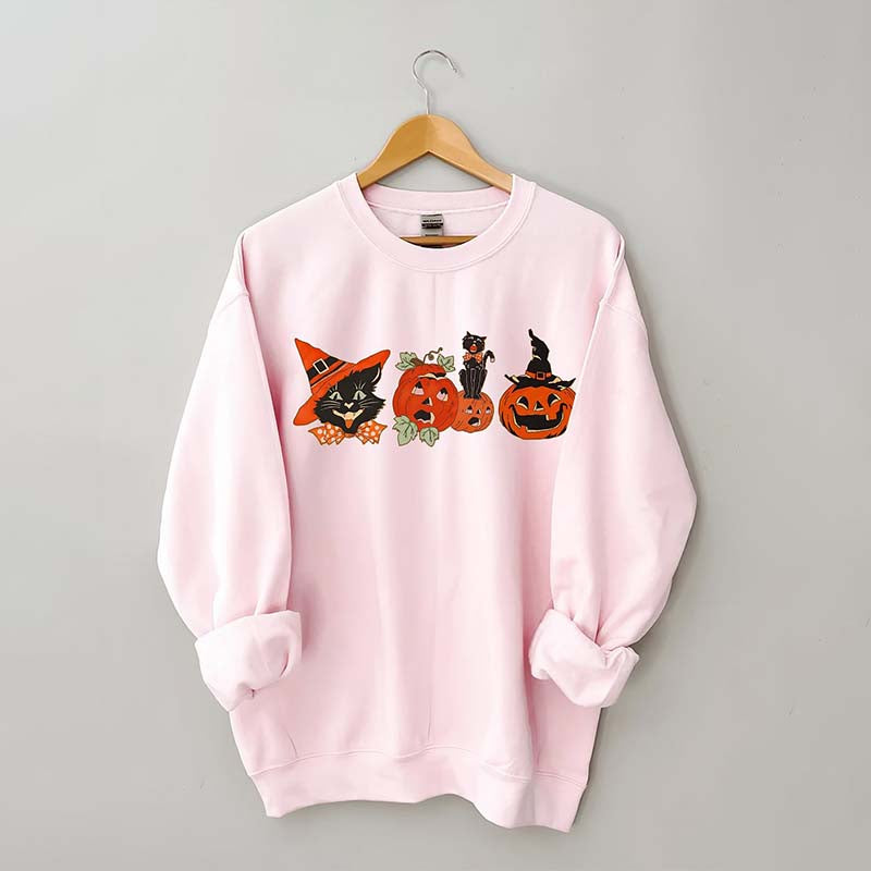 Halloween Black Cat Pumpkin Sweatshirt