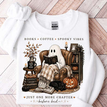 Cozy Ghost Reading Halloween Graphic Sweatshirt