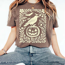 Halloween Crow Pumpkin Floral T-Shirt