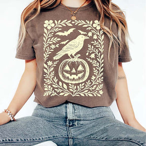 Halloween Crow Pumpkin Floral T-Shirt