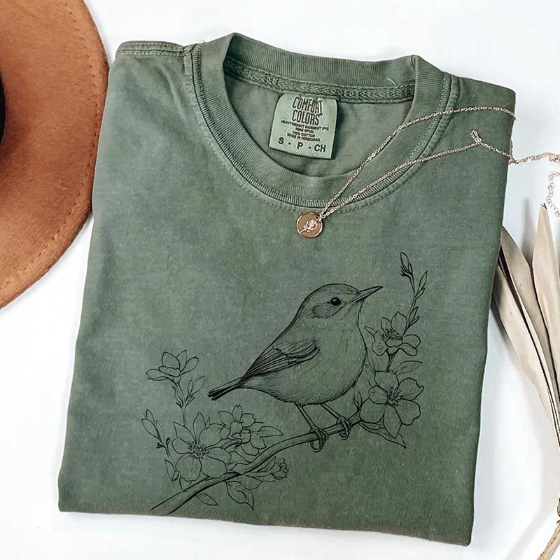 Botanical Bird Graphic T-Shirt