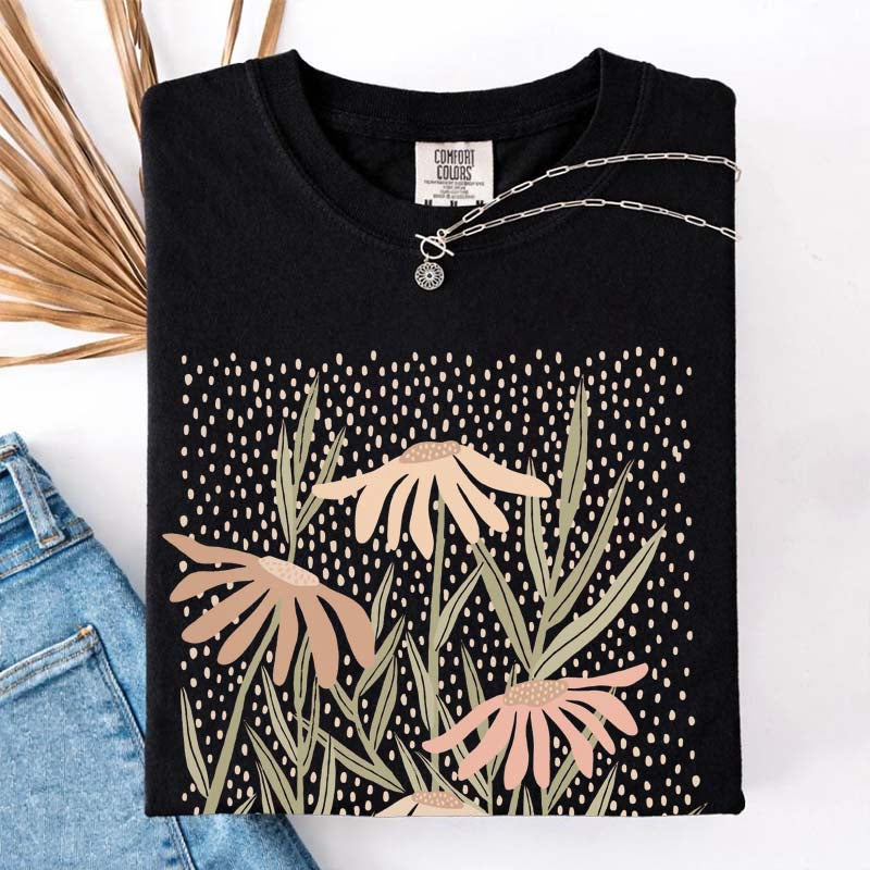 Boho Floral Abstract Botanical Aesthetic T-Shirt