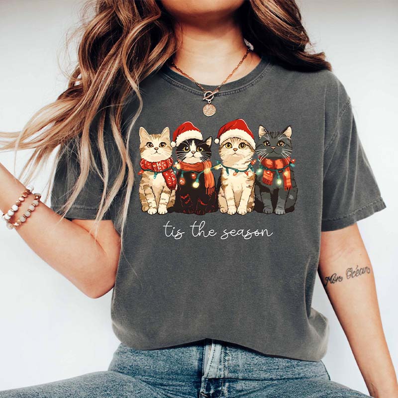 Cute Cat Christmas Tis The Season T-Shirt