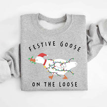 Festive Goose On The Loose Christmas Funny Sweatshirt