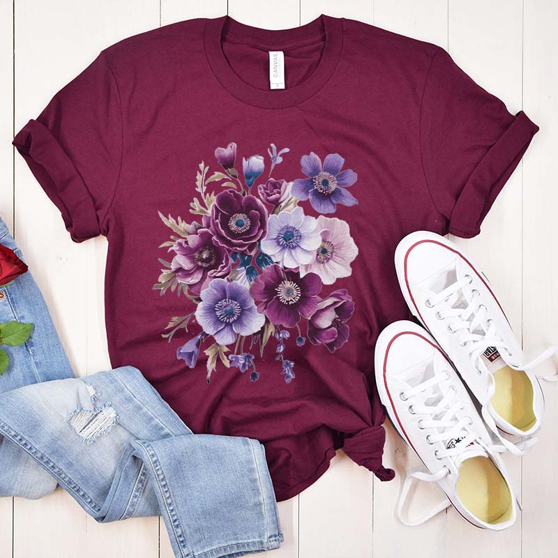 Vintage Pressed Botanical Purple Flowers T-Shirt