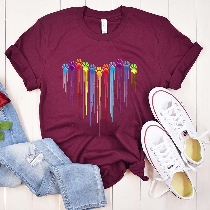 Colorful Dog Paw Heart T-Shirt