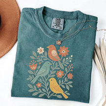 Boho Cottagecore Birds and Flowers T-Shirt