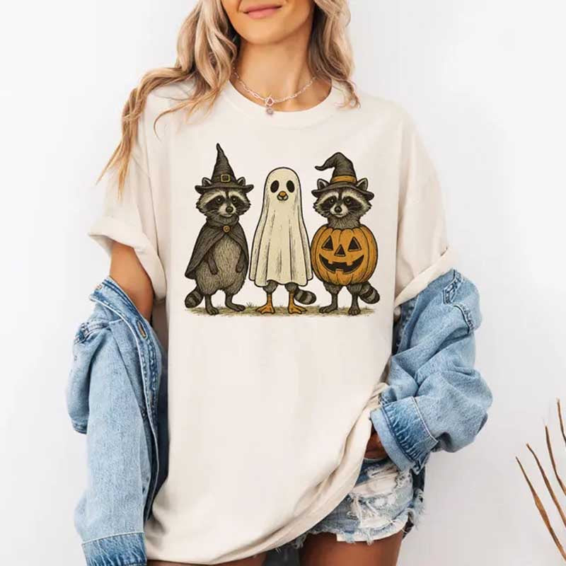 Boo Ghost Raccoon Autumn Halloween T-Shirt