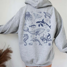Sea Animal Print Back Hoodie