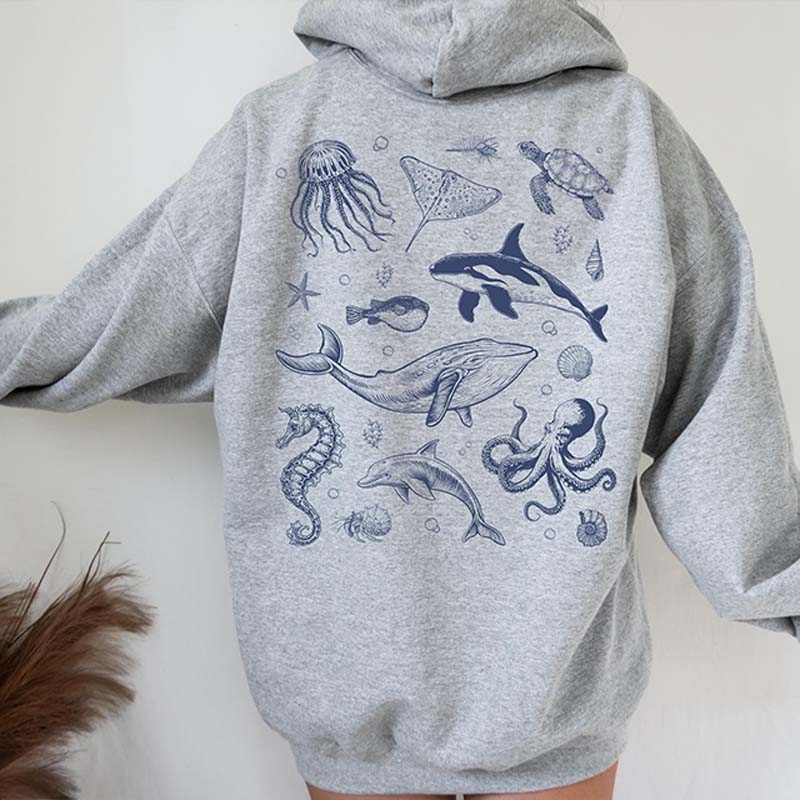 Sea Animal Print Back Hoodie