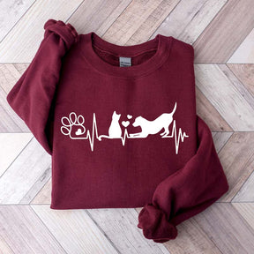 Dog And Cat Heartbeat Sweatshirt