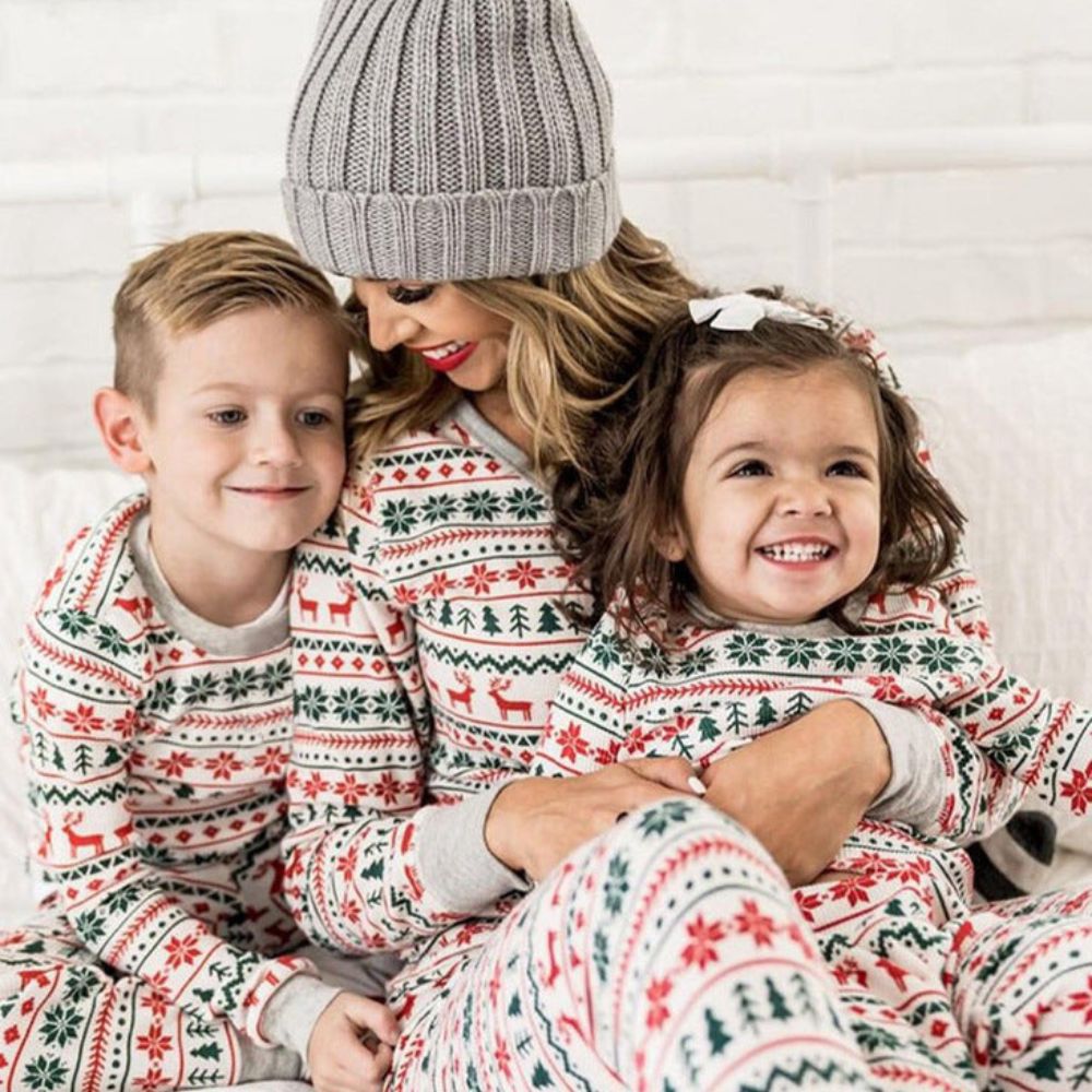 Christmas Tree and Reindeer Patterned Family Matching Pajamas Sets