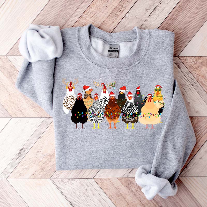 Cute Christmas Chickens Farm Animals Sweatshirt