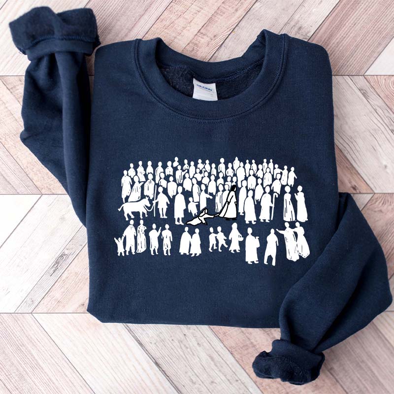 Woman Touches Religous Sweatshirt