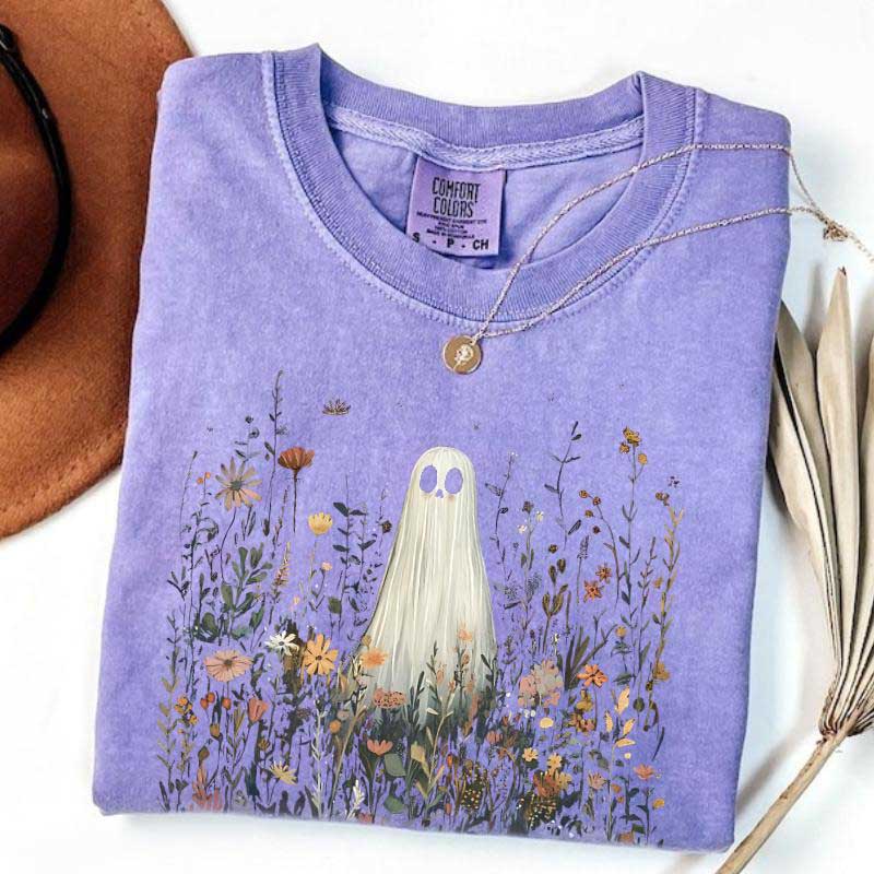 Cute Ghost in Wildflowers T-Shirt