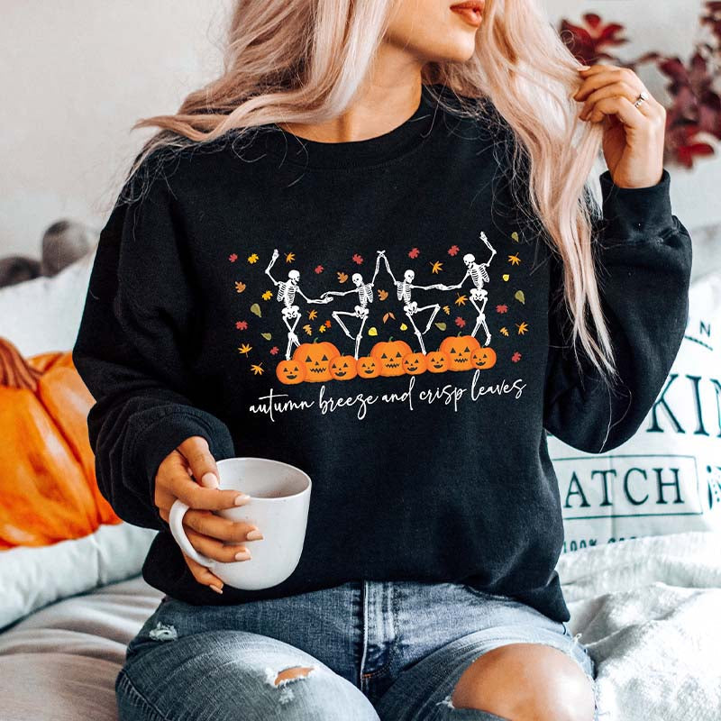 Pumpkin Halloween Dancing Skeletons Sweatshirt