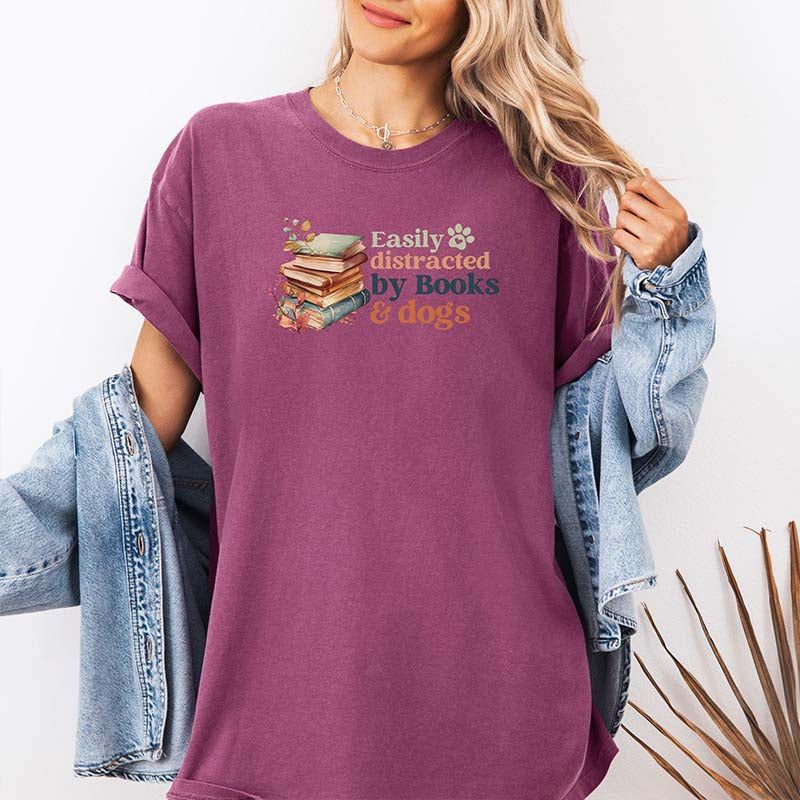 Easily Distracted by Books and Dogs T-Shirt