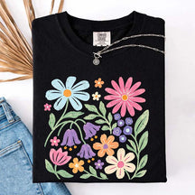 Retro Floral Vintage Folk Art Flower Boho Pink Flowers T-Shirt