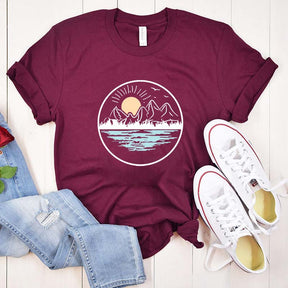 Mountain Lake Graphic Simple T-Shirt