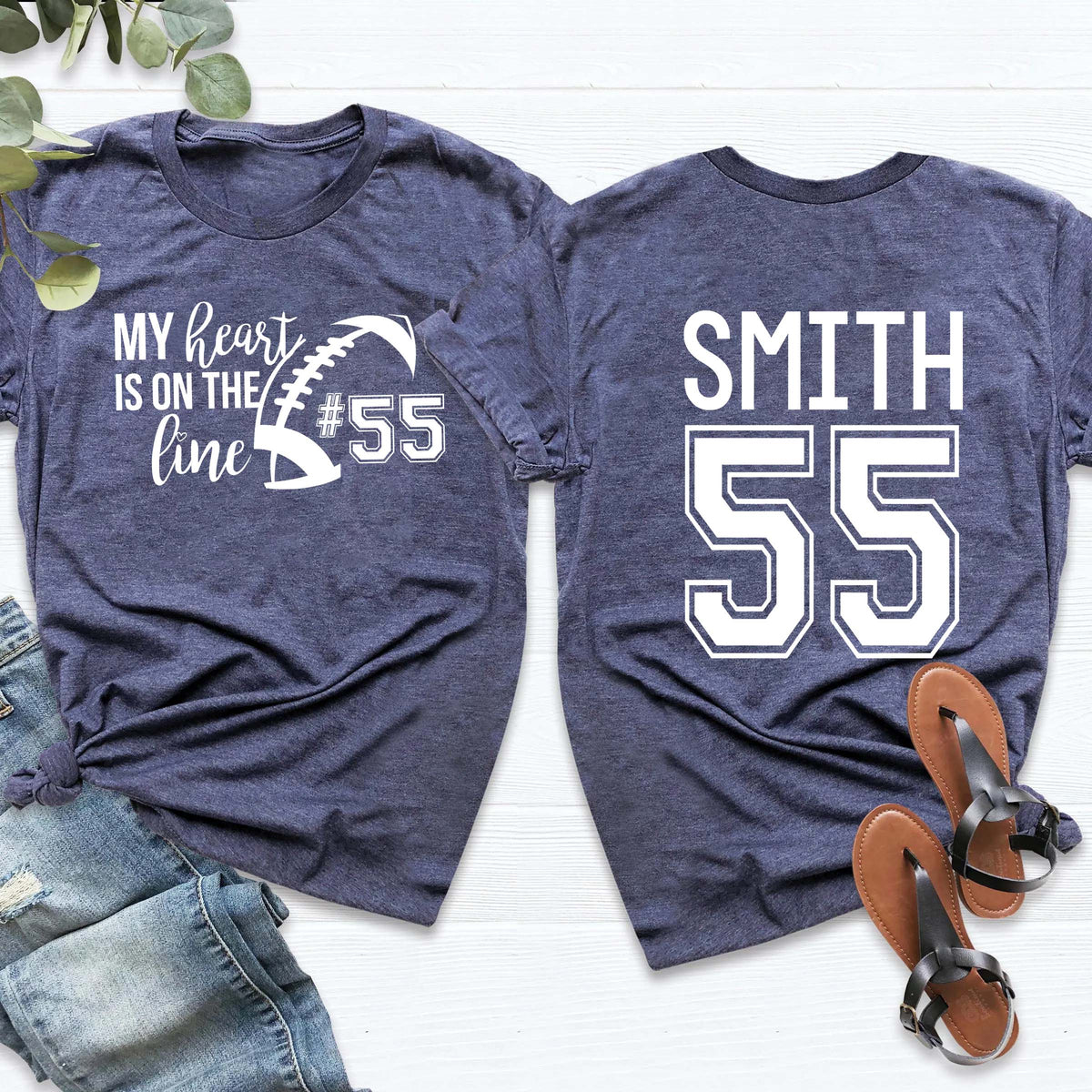 Custom Heart On The Line Football T-Shirt