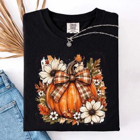 Pumpkin Bow Fall Graphic Floral T-Shirt