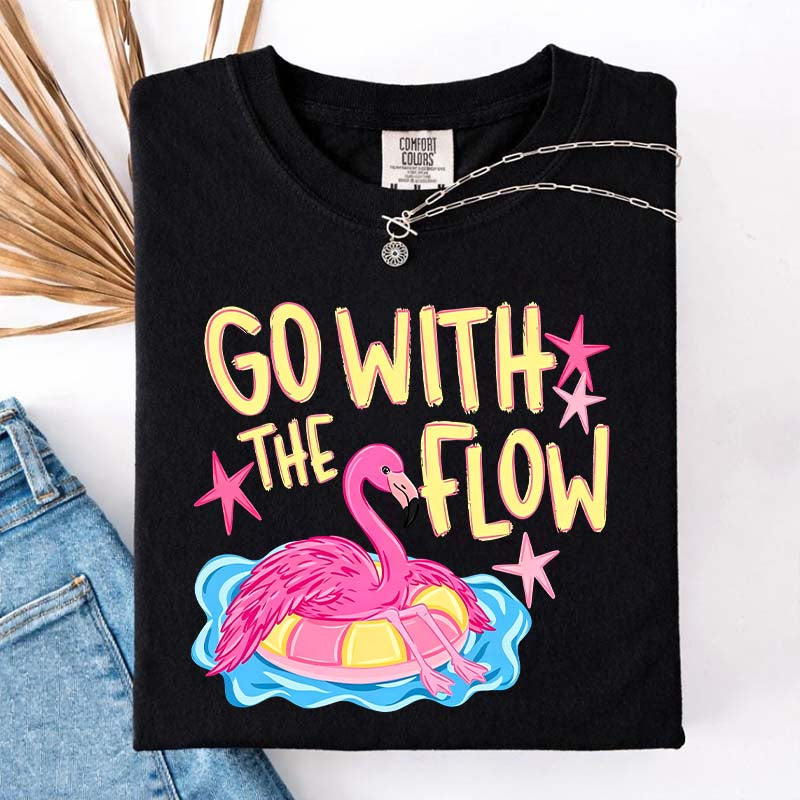 Go With The Flow Flamingo Graphic T-Shirt
