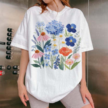 Botanical Flower Blue Cottagecore Floral T-Shirt