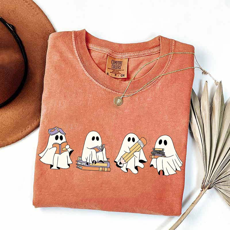 Cute Halloween Ghost Book T-Shirt